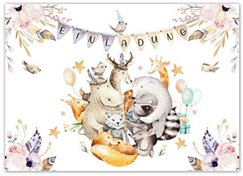 Pandawal Kindergeburtstag Einladungskarten 12x süße Waldtiere Karten tolle Einladung für Kinder geeignet für Mädchen und Junge Ideal für Geburtstag Babyparty Kinderparty Pyjama Party