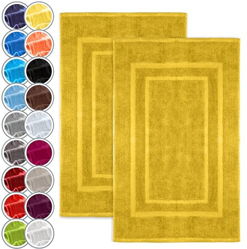 NatureMark 2er Pack Badvorleger | Premium Qualität | 100% Baumwolle | 50 x 80 cm | Duschvorleger Duschmatte Doppelpack | Farbe: Gelb