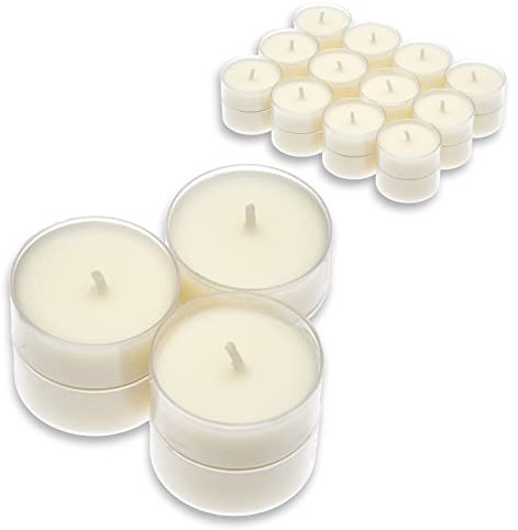 Candelo 24er Set Duftteelichter - Duft Kerzen Blumen Lilie - Teelicht in Kunststoff Hülle je 3,8 x 1,7cm - 4 Std Brenndauer - Teelichter Blumengeruch