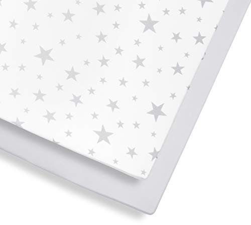 Snüz Spannbettlaken Baby Stars (2-er Set) mit Stern-Design,für Matratzengröße bis 140 x 70 cm, aus Atmungsaktiver Weicher Jersey-Baumwolle, für die Meisten Kinderbetten Geeignet