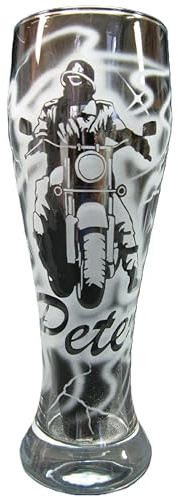 Weizenglas 0,5 l mit Gravur Motorradfahrer biker Chopper Logo und Name | personalisiert Glas Bierglas Weizenbierglas Weißbierglas individuell Motorrad Geschenk