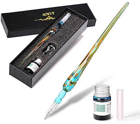 AOKUY Glasstifte-Set – Kalligraphie-Stift Schreiben, Glas Dip Pen und Tinte Set,für Grußkarten, Unterschriften, Zeichnen, Schreiben.