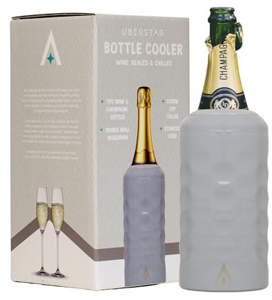 UBERSTAR Wine Cooler Chiller with Adjustable Lid Grey/Double Wall Stainless Steel Vacuum Seal/Gift for Wine Prosecco and Champagne/Cold for Hours