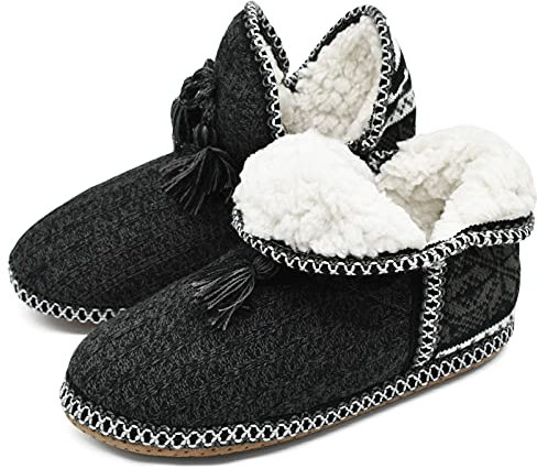 COFACE Lammfell Hausschuhe Damen Hüttenschuhe Winter Warme Plüsch Hausschuhe Mädchen Flauschige Gefüttert Hausstiefel Kuschelige Pantoffeln Hausboots WeißesKhaki 41-50