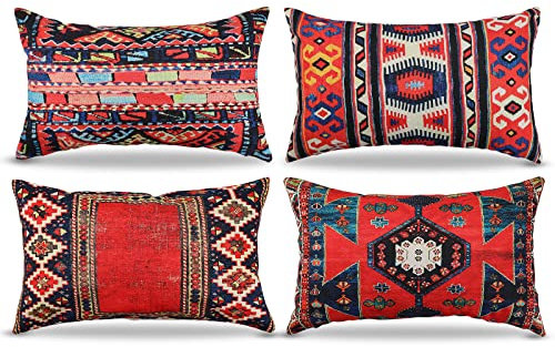 Kissenbezüge, dekorativer Überwurf-Kissenbezug, orientalischer Teppich, Vintage-Kissenbezug, abstrakte Geometrie, Leinen, rechteckig, für Sofa, Schlafzimmer, Wohnzimmer, Garten, 30,5 x 50,8 cm