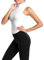 FEOYA Damen Sport Weste Full Zip Ärmellos Yoga Top Slim Fit Workout Gym Crop Top Stehkragen Skinny Athletic Ärmellose Shirts Schnell Trocknend Activewear Weiß L