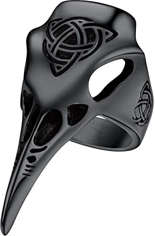 FaithHeart Individuelle Wikingerringe für Herren, nordische Ringe, Punk, Rabe, Totenkopf, Bikerring, Edelstahl, Odin, Krähe, Finger, Charm, Größe 52,5 - 72,5