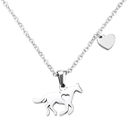 CheersLife Mädchen Pferd Halskette, Anfangskette Zierliches Herz Pferd Anhänger Halskette Muttertag Geburtstag Schmuck Geschenke Für Frauen Mutter Freundin Teenager Mädchen Pferdeliebhaber Silber