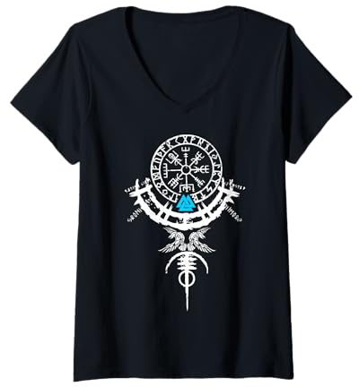 Damen Wikinger Shirt Vikings Vegvisir Wikinger Valhalla Herren T-Shirt mit V-Ausschnitt