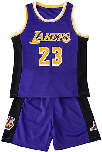 Basketball Trikot Kinder,Basketball Training Trikot Kinder, Basketball Trikot füR Jungs-Weste und Short 2-Teilige, Basketball Kleidung Kinder Geschenke füR Jungen im Alter Von 4-14 Jahren Gelb/Lila