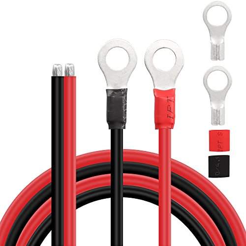 Câbles de batterie solaire Câbles d'onduleur de calibre 10 avec bornes à anneau de 3/8 Câble d'extension de plateau en cuivre étamé 10 AWG pour solaire, camping-car, voiture, bateau (1 m)