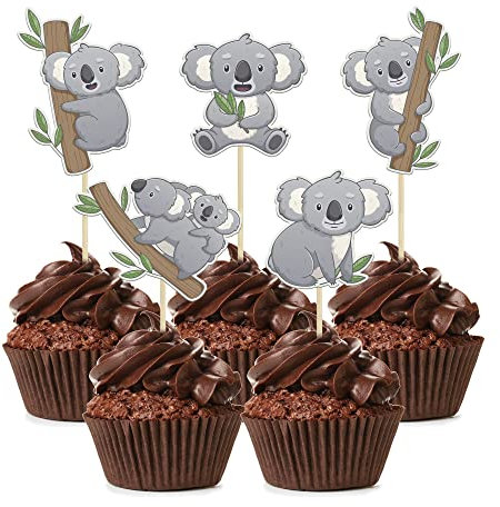 30 Stück Koala-Cupcake-Aufsätze, Glitzer, Wildtier-Cupcake-Picks, Koala-Geburtstag, Cupcake-Dekorationen, Babyparty, Geburtstag, Mottoparty, Kuchendekorationen