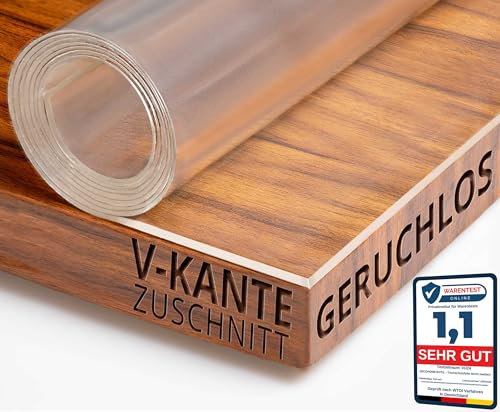 Transparent Tischfolie Schutzfolie Folie leicht mattiert Abgeschrägte V-Kante Eckig 80 x 140 cm Tischdecke Maschinenzuschnitt
