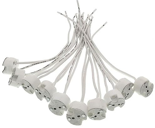 Lot de 10 douilles LED MR16 GU5.3 avec câble 12 V - Forme MR16 - Diamètre du câble : 0,5 mm² - Culot en céramique - Douille GU 5.3 - Lot de 10 ampoules halogènes et LED