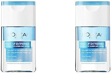 L'Oréal Paris Make-Up Entferner, Gesichtsreinigung speziell für langanhaltendes und wasserfestes Augen- und Lippen Make-up, Für empfindliche Augen geeignet, 1 x 125ml (Packung mit 2)