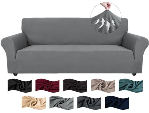 CYCMACO High Elastischer Sofa Überzug rutschfest 4 Sitzer, Hellgrau | Sofabezug, Couch Bezug Elastischer, Jacquard Sofahusse Mit Armlehnen, Universal Sofa Covers, Couchüberzug Waschbare