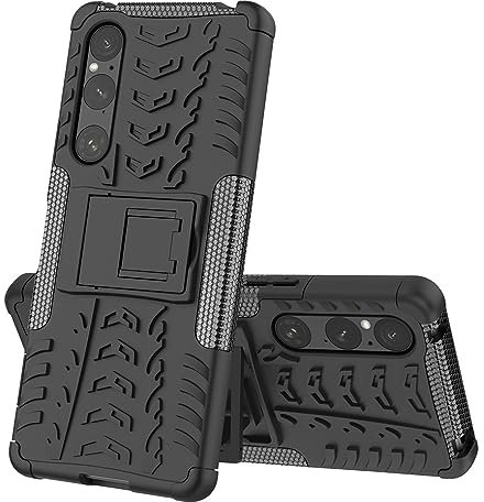 SEAHAI Hülle für Sony Xperia 1 V, Militärstandard Strapazierfähig Robust Handyhülle Outdoor Stoßfest Handy Case Schutzhülle mit Stabilem Ständer - Schwarz