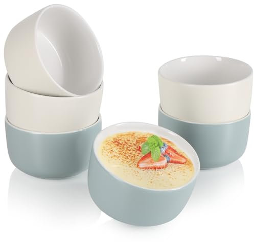 COM-FOUR® 6x Cuenco Ragout Fin - Moldes aptos para horno en gris y beige - Cuenco Creme Brulee - Cuenco de postre con 320 ml cada uno - Apto para lavavajillas (06 piezas - 320 ml gris/beige)