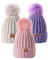 MSDC Beanie Mütze Damen mit Bommel 3 Stück, Mütze Damen Winter Modisch Gestrickte Warme Totenkopfmütze, Mütze Damen für Kaltes Wetter(Beige+Rosa+Violett)