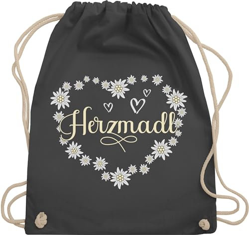 Turnbeutel Rucksack - Kompatibel mit Oktoberfest Tasche - Herzmadl Madel Madl Mädel - Unisize - Dunkelgrau - bag oktoberfesttasche bayerischer stoff trachtenbeutel bavaria beutel oktoberfest-tasche