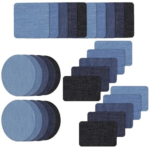 Peiyee Denim Jean Repair Patches 30 Pcs Iron On Denim Patches Repair Kit,Denim Clothing Repair Patch,Jeans Patches,Assorted Iron on Denim Patches for Clothing for Clothes, Jeans, Jackets