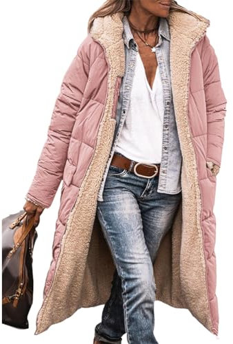 ORANDESIGNE Femme Chauds Manteaux d'hiver Réversible Sherpa Polaire Longues Vestes Bouffantes à Capuche Vêtements D'extérieur A Rose Clair M