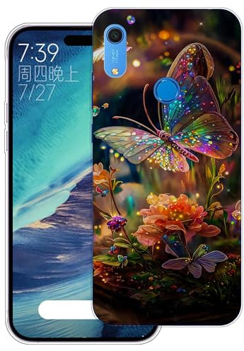 WUACYEAMING Hülle für Huawei Y6 2019,Aesthetic Motiv Weiche Silikon Muster TPU Bumper Stoßfest Schutzhülle Transparent Mädchen mit Cover HandyHülle case Pattern-(Blume Schmetterling)