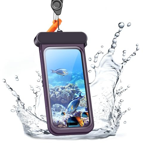 ESR Custodia impermeabile per iPhone 15 Pro Max /14 Pro Max, sensibilità al tocco subacquea, IPX8, custodia galleggiante impermeabile per cellulare con cordino, borsa asciutta per snorkeling, viola