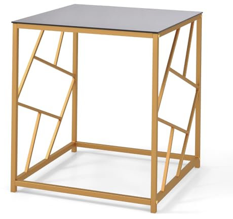 GYMAX Table d'Appoint avec Plateau en Verre Trempé & Cadre en Métal, Table Basse Moderne 50 x 50 x 55CM pour Salon/Chambre/Bureau