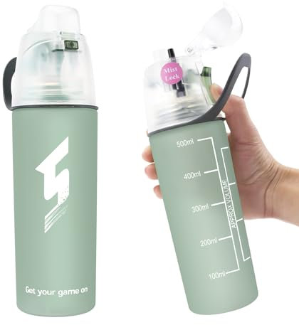 Drinking and Misting Water Bottle - Spray Water Bottle BPA Free, Unique Mist Lock Design, Portable Leak-Proof Spray Cup for Cycling Fitness Camping Hiking Outdoors Sports (Mint, 500ml)