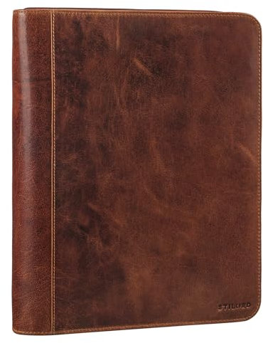 STILORD 'Tate' Raccoglitore Documenti A4 Pelle Vintage Cartellina Porta Documenti Cuoio ad Anelli Cartella Portadocumenti per Tablet 11 Pollici, Colore:cannes - marrone