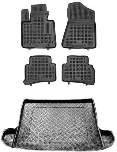 MOTOS Satz Gummifußmatten und PE Kofferraumwanne für Kia Sportage IV 2015-2018 Verbessern Sie Ihren Reisekomfort mit Antirutschmatte Auto - Allwetter fußmatten Auto, Schutz vor Verschmutzung