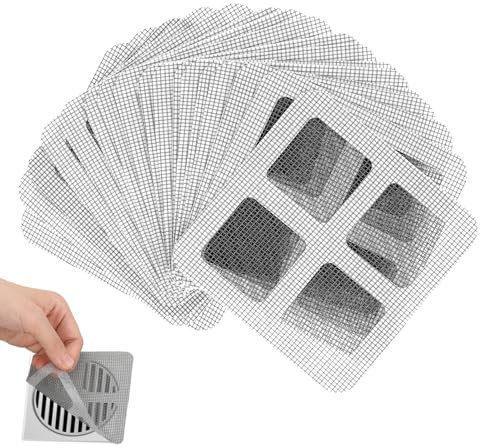 20 Stück Haarsieb Dusche Aufkleber,10x10cm Abfluss Aufkleber,Filter Waschbecken Sieb Aufkleber,Duschabfluss Mesh Aufkleber,Abfluss Haarfänger Dusche,Haarfilter Badezimmer,für Waschbecken Duschen Küche