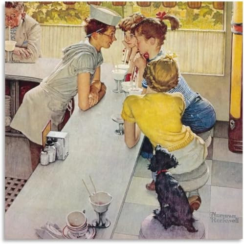 Rikin Liuff Soda Jerk von Norman Rockwell Wandkunst Norman Rockwell Poster und Drucke Illustration Malerei Leinwand für Home Decor Bild 60x60cmx1 Kein Rahmen
