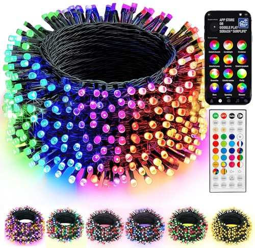Dazzle Bright Smart Christmas String Lights, 98FT 300 LED RGB Color Changing String Lights with Remote & App Controlled, Halloween Decorations for Indoor Outdoor Holiday Xmas Tree Party Decor