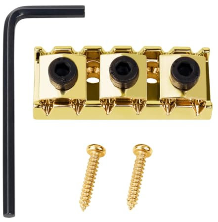 Banworks Electric Guitar Locking String Nut 42mm (1-21/32) Electric Guitar Metal Locking Nuts for Double Tremolo Vibrato Bridge System Electric Guitars JT/SDXZ-01 Golden