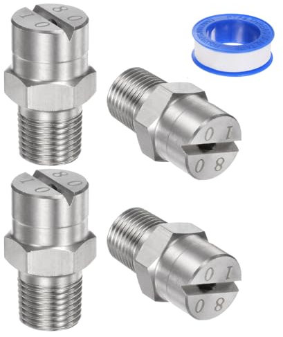 M METERXITY 4 pcs Buse de Pulvérisation à Jet Plat - 80 Degré 1/8BSPT Mâle Buses de Nettoyeur Haute Pression Remplacement, Acier Inoxydable avec Ruban d'Étanchéité (2mm Orifice)