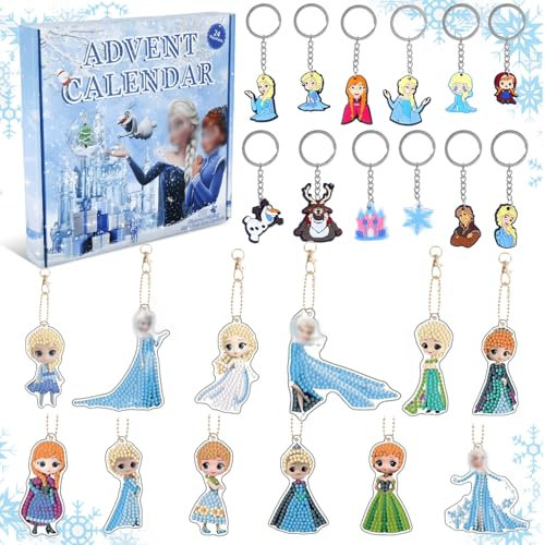 Calendrier de l'avent 2024, 12 DIY Diamond Painting Porte-clés et 12 Pièces Porte-clés en PVC 24 Pendentifs de Noël Calendrier Avent Loisir Creatif Jouet Cadeau de Noël pour Enfants Noel Decoration