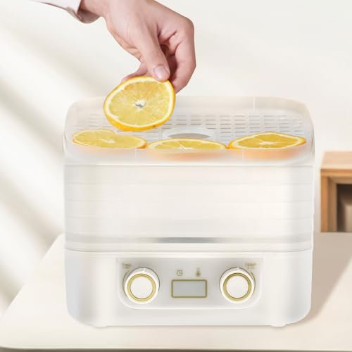 Electric Food Dehydrator 5 Tray Food Dryer Machine 26x21x17 cm Temperature Adjustable Fruit Meat Dryer Machine with LCD Display Timer for Vegetable Jerky Pet Treat Healthy Natural Snacks(white)