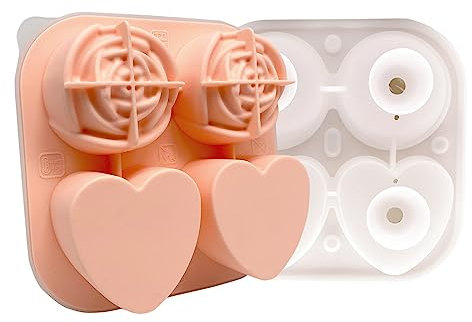 MDHQ Heart-Shaped Rose Ice Cube Mold 4/6-Grids Ice Cube Tray Maker with Lid Reusable Silicone Ice Molds for Whiskey-Pudding