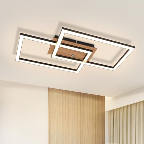 CBJKTX LED Deckenleuchte Modern Deckenlampe - Holz 3000K Warmweiß Schlafzimmerlampe Schwarz Rechteck Design 24W Küchenlampe Flurlampe Wohnzimmerlampe für Küche Wohnzimmer Schlafzimmer Esszimmer