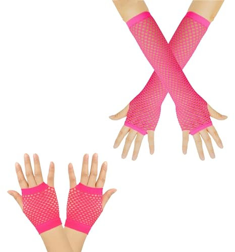 2 Paar Netzhandschuhe Neon,Kurze Fingerless Gloves,Tüll Nylon Fischnetz Handschuhe,Fishnet Hexe Halloween Gloves,Fingerlose Handschuhe Damen,Wednesday Kostüm Damen Accessories,Retro Kostümzubehör