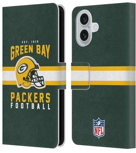 Head Case Designs Offizielle NFL Helm-Buchdruckerkunst Green Bay Packers Graphics Leder-Wallet-Hülle Kompatibel mit Apple iPhone 16
