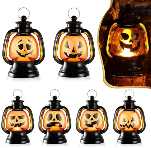 6 Stück Mini Halloween Deko Laterne LED,Halloween kürbis Laterne,Kleine Laterne Halloween Tischdeko,Halloween Deko Innen,Flammenlose Halloween Deko,Halloween Mini Laterne Outdoor mit LED Kerze