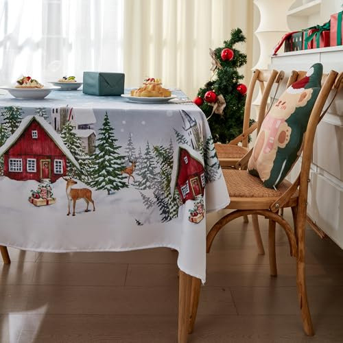 Tischdecke Weihnachten Weihnachtstischdecke Abwaschbar Weihnachtsdeckchen Christmas Table Cloth Garten Tischdecke Wachstuch Rund Oval Eckig Indoor (Blau, Eckig 100 x 140 cm)