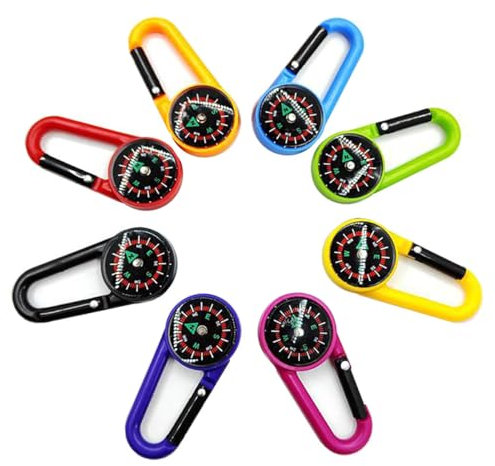 Kompass Mit Karabinerhaken, Kompass Kinder, Mini Kompass, Kompass Schlüsselanhänger, Kompass Klein, Kompass Outdoor Kompass Anhänger, Nautischer Kompass,Kompass Karabiner Geschenke für Kinder,8 Stück