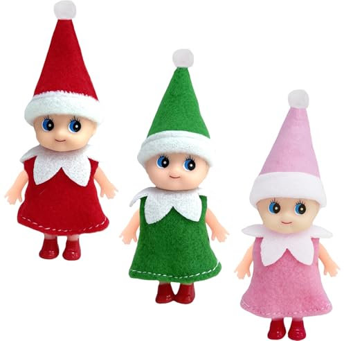 YAAVAAW 3 Stück Weihnachtselfen Puppe für Jungen Mädchen Kinder,Santa Mini Elfen Weihnachtspuppen Tiny Baby Elf Puppe,Weihnachts Kleine Elf Figuren Baby Elfen Geschenk für Weihnachtsstrümpfe Stuffers
