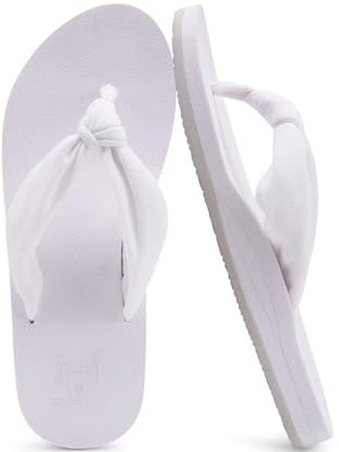 KuaiLu Tongs Femme Tissu été Flip Flops Plage et Piscine Adulte Soutien Voute Plantaire Tongue Sandales Cuir Orthopedique Yoga Mousse Antidérapantes Semelles Douche Claquette Tout blanc 39