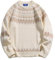 Aelfric Eden Pullover für Damen Fair Isle Strickpullover Norweger Muster Pullover mit Rundhalsausschnitt Sweater Weihnachten Winterpullover Beige M