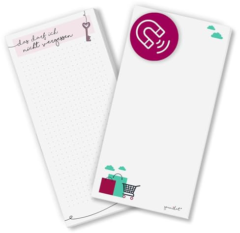 younikat Einkaufsliste magnetisch 2x 50 Blatt I To-Do Liste Organizer aus Papier zum Beschreiben Notizblock I dv1555